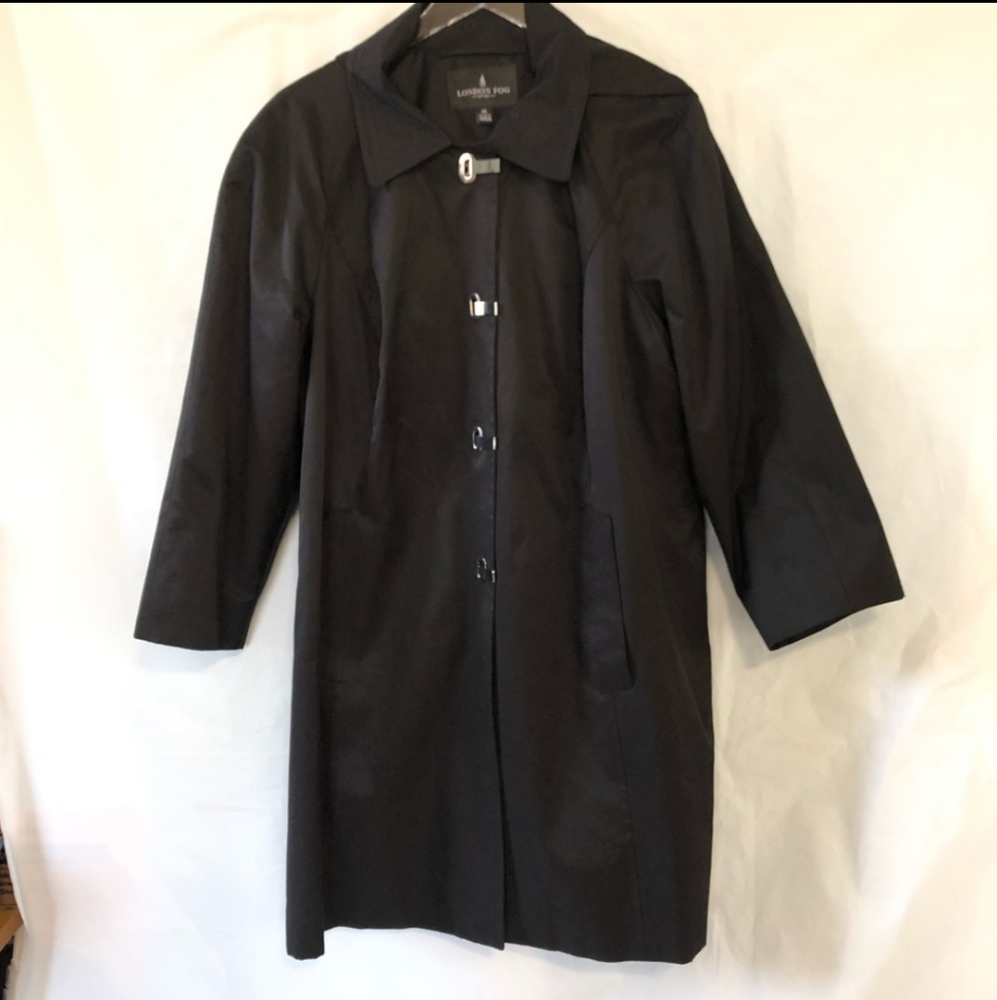 London Fog Plus Size Hooded Black Raincoat - 1X